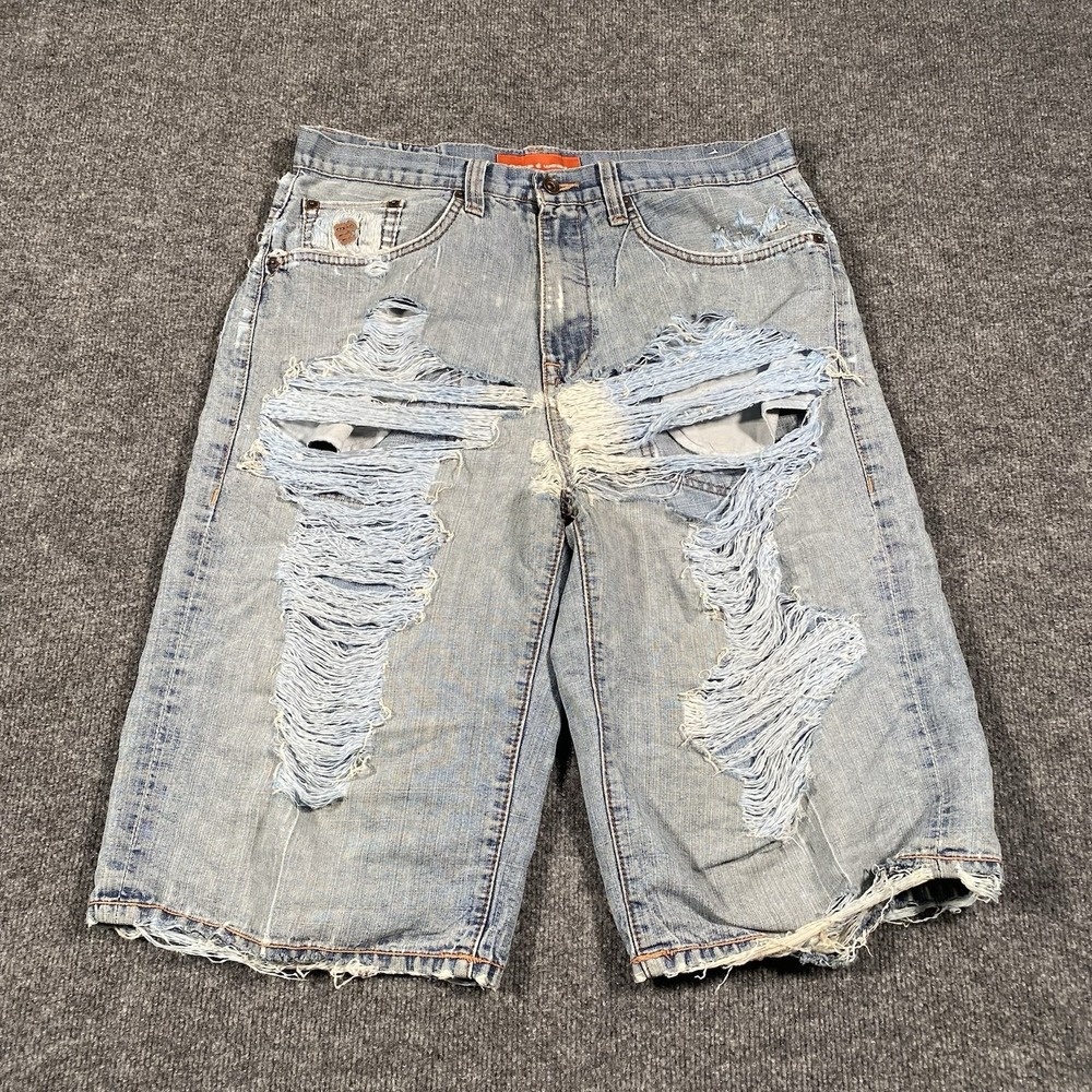 VTG Y2K Rocawear Jean Shorts Mens Size 36 Ripped Destroyed Faded Baggy Jorts